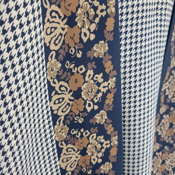 Vintage Floating Layers High Low Houndstooth and Brown Florals Blouse - Picture 6 of 8